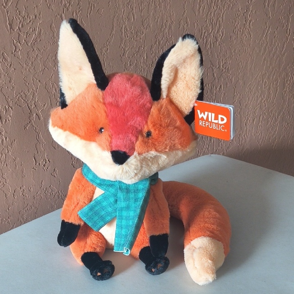 Wild Republic Orange Fox Plush with Teal Scarf